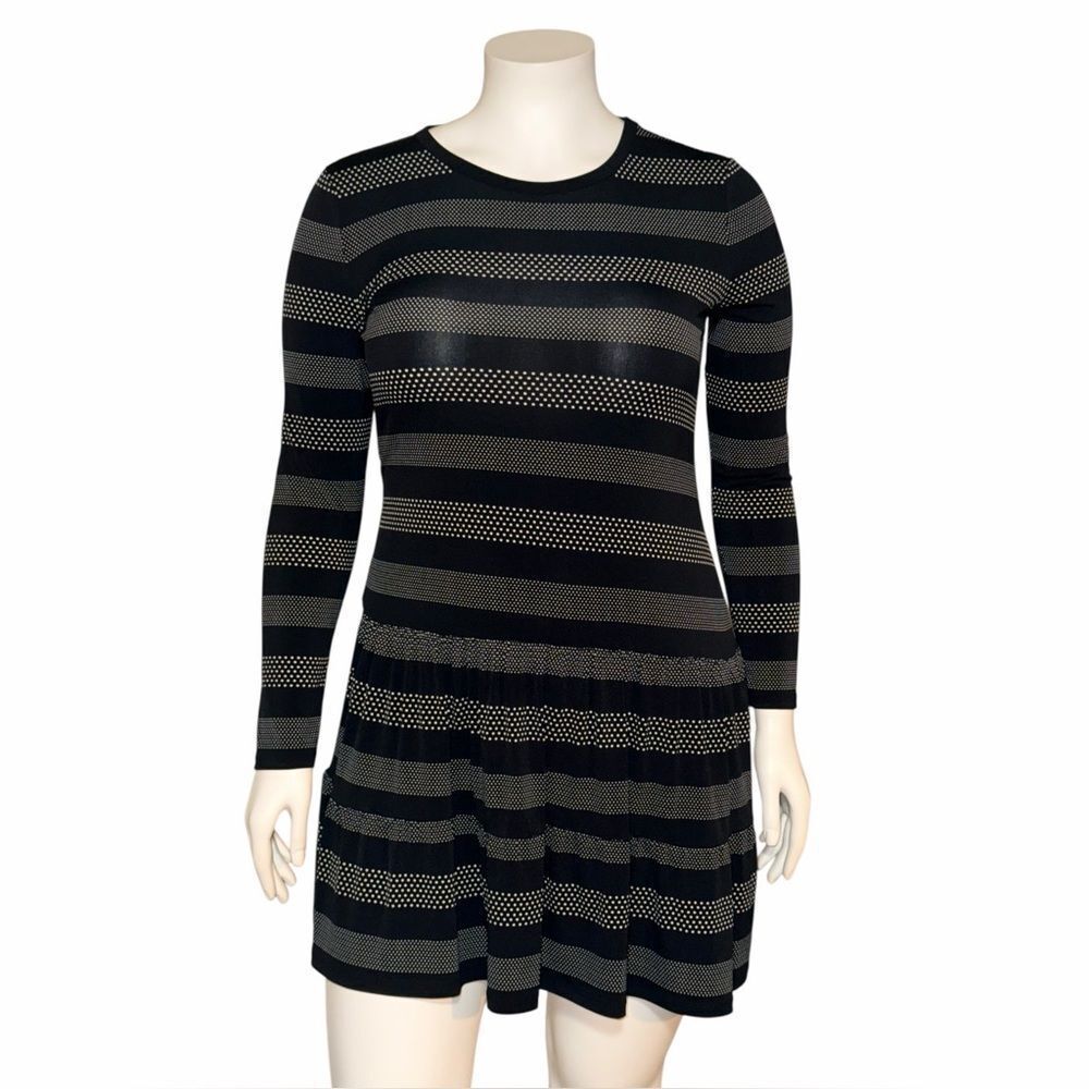 MICHAEL Michael Kors Black Striped Dot Texture Stretchy Dress Large EUC Comfy